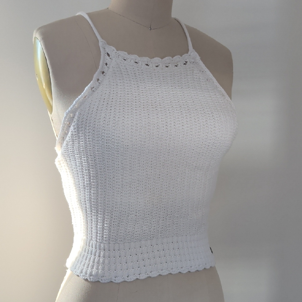 Hollister - White Crochet Halter Crop Top - Size M
